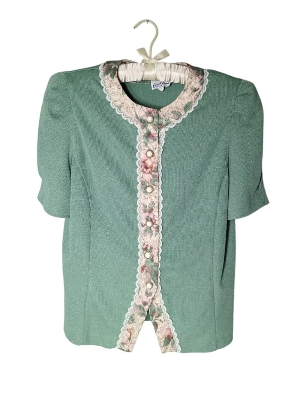 Vintage Good Times Button Up Knit Top 14 Grannycore Floral Twee Cottage Lace